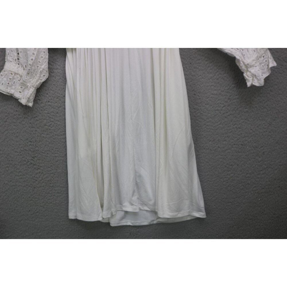 Ninexis White Eyelet Short Sleeve Babydoll Mini Dress-Medium-Pockets-Cottagecore - Picture 12 of 13